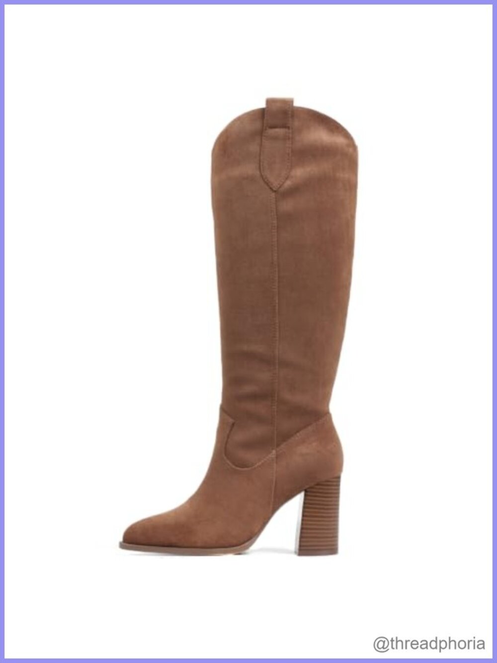 Faux Suede Knee High Boots Pointed Toe Chunky Heel Wide Calf